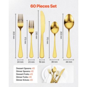 60-Piece Silverware Set Stainless Steel Cutlery Flatware Utensils for 12