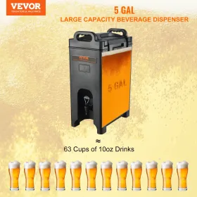 Insulated Beverage Dispenser, 5 Gallon, Food-grade LDPE Hot and Cold Beverage Server, Thermal Drink Dispenser Cooler with 0.9