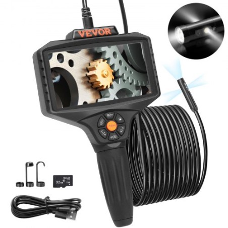 Triple Lens Inspection Camera With Light, 5 "IPS Screen Industrial Borescope, 8x Zoom 1080p HD Split Screen, 10 LED -lys