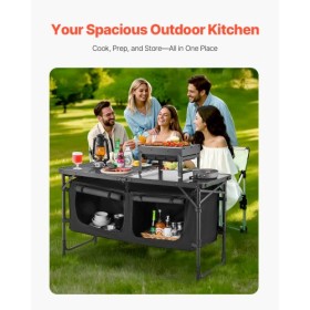 Camping Kitchen Table Folding Portable Adjustable Cooking Station Storage