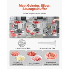 Commercial Electric Meat Grinder Slicer 11 Lbs/Min Sausage Stuffer Maker