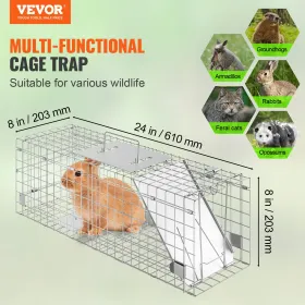 Live Animal Cage Trap, 24 "X 8" X 8 "Humane Cat Trap Galvanized