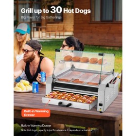30 Hot Dog 11 Roller Electric Grill Cooker Machine Bun Warmer 2400W