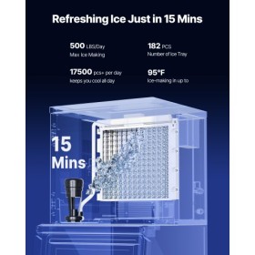 Commercial Ice Maker 500LBS/24H & 250LBS Storage Bin Auto Self-Cleaning