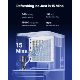 Commercial Ice Maker 360LBS/24H & 250LBS Storage Bin Auto Self-Cleaning
