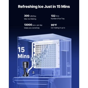 Commercial Ice Maker 300LBS/24H & 250LBS Storage Bin Auto Self-Cleaning