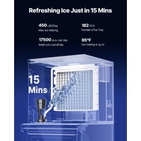 Commercial Ice Maker 450LBS/24H & 250LBS Storage Bin Auto Self-Cleaning