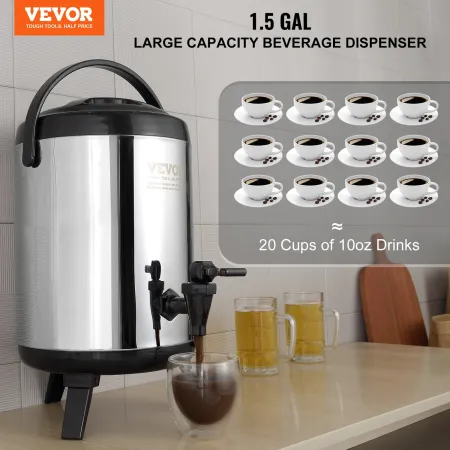Rustfrit stål isoleret drik dispenser, 1,5 gallon 6 liter