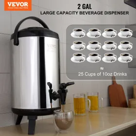 Rustfrit stål isoleret drik dispenser, 2 gallon 7,6 liter