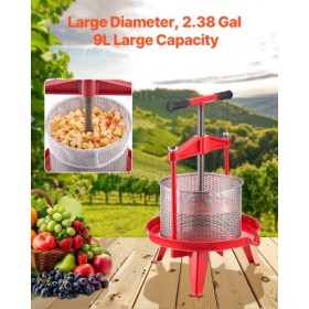 Fruit Wine Press Manual Press for Wine Making 2.38 Gal/9L Stainless Steel
