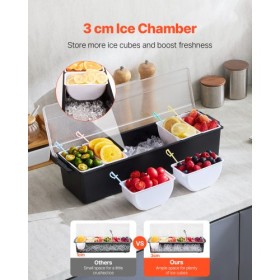 Chilled Condiment Server 6 Compartment Cold Serving Tray with Clear Lid