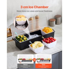 Chilled Condiment Server 4 Compartment Cold Serving Tray with Clear Lid