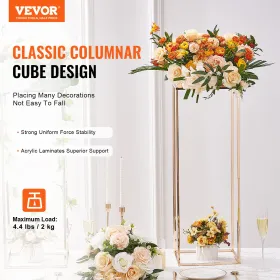 2PCS 31.5inch/80cm High Wedding Flower Stand, With Acrylic Laminate,Metal Vase Column Geometric Centerpiece Stands, Gold