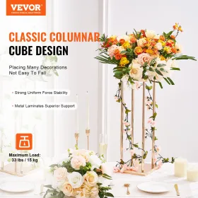4PCS Gold Metal Column Wedding Flower Stand, 31.5inch/80cm High With Metal Laminate, Vase Geometric Centerpiece Stands,