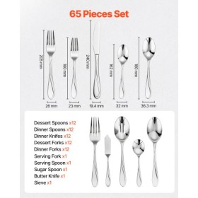 65-Piece Silverware Set Stainless Steel Cutlery Flatware Utensils for 12