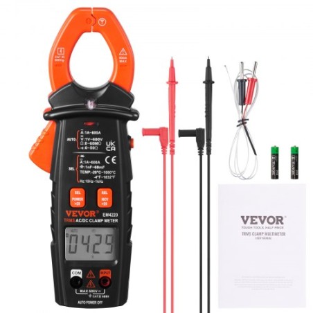 Digital Clamp Meter T-RMS, 6000 Counts, 600A Clamp Multimeter Tester, Measures Current Voltage Resistance Diodes Continuity