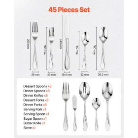 45-Piece Silverware Set Stainless Steel Cutlery Flatware Utensils for 8