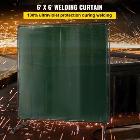 6' x 6' Welding Screen with Frame Green Vinyl Portable Welding Curtain with Wheels Light-Proof Welding Protection Screen
