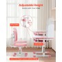Kids Study Chair and Desk with Bookshelf & Drawer Height Adjustable Pink
