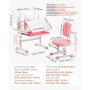 Kids Study Chair and Desk with Bookshelf & Drawer Height Adjustable Pink