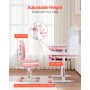 Kids Study Chair and Desk with Bookshelf & Drawer Height Adjustable Pink