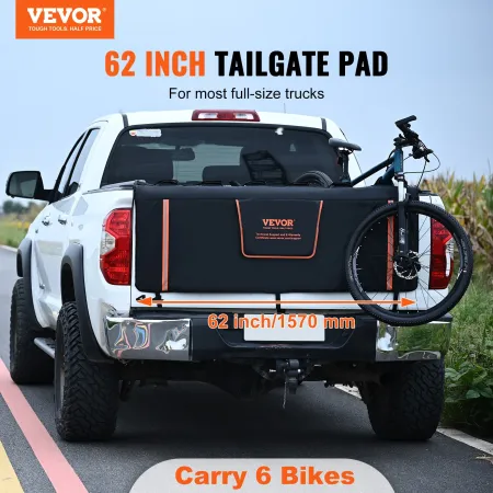 Tailgate Bike Pad, 62" Truck Tailgate Pad Carry 6 Mountain Bikes, Upgraded Grooves Tailgate Protection Pad with Reflective Strip