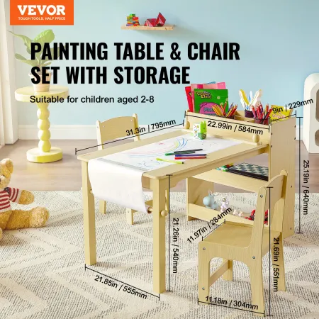 Kids Art Table og 2 stole Toddler Craft and Play Table med et