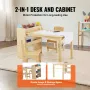 Kids Art Table and 2 Chairs, 2-in-1 Toddler Craft and Play Activity Table, Wood Toddler Table and Chair Set with A Cabinet for A