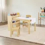 Kids Art Table and 2 Chairs, 2-in-1 Toddler Craft and Play Activity Table, Wood Toddler Table and Chair Set with A Cabinet for A