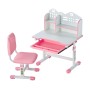 Kids Study Chair and Desk with Bookshelf & Drawer Adjustable Height Pink