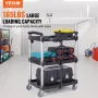 Foldable Utility Service Cart, 3 Shelf 74.8 kg Heavy Duty Plastic Rolling Cart with Lockable Wheels, Ergonomic Handle, Portable 