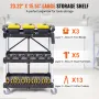Foldable Utility Service Cart, 3 Shelf 74.8 kg Heavy Duty Plastic Rolling Cart with Lockable Wheels, Ergonomic Handle, Portable 