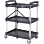 Foldable Utility Service Cart, 3 Shelf 74.8 kg Heavy Duty Plastic Rolling Cart with Lockable Wheels, Ergonomic Handle, Portable 