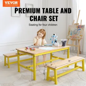 Kids Table and Bench Set Toddler Table and Chair Set of 3 for Arts Crafts