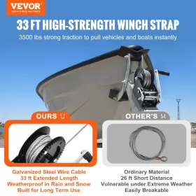 Hand Winch, 3500 lbs Pulling Capacity, Boat Trailer Winch Heavy Duty Rope Crank with 33 ft Steel Wire Cable and Two-Way
