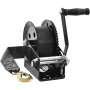 Hand Winch, 725.7 kg Pulling Capacity, Boat Trailer Winch Heavy Duty Rope Crank with 1005.8 cmPolyester Strap and Two-Way Ratche