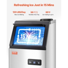 Commercial Ice Maker Freestanding Cabinet Machine 120lbs/24H 36 Ice Cubes