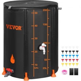 Collapsible Rain Barrel, 53 Gallon Large Capacity, PVC Rainwater Collection System with Spigots and Overflow Kit, Portable