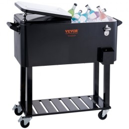Rolling Ice Chest Cooler Cart 80 Quart, Portable Bar Drink Cooler, Beverage Bar Stand Up Cooler with Wheels, Bottle Opener,