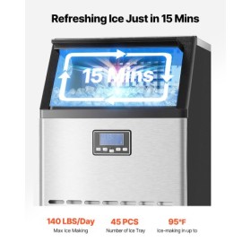 Commercial Ice Maker Freestanding Cabinet Machine 140lbs/24H 45 Ice Cubes