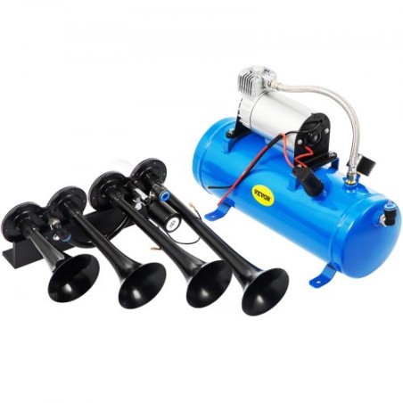 Train Horn Kit 4 Trumpet 12V Train Air Horn 150 Decibels with 1.6 Gal Tank 150 PSI Air Compressor for Truck Complete Kit and