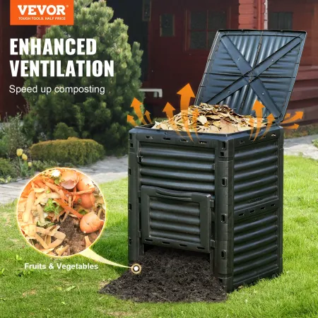Garden Compost Bin 80 Gal, BPA Free Composter, Large Capacity Outdoor Composting Bin with Top Lid and Bottom Door, Easy