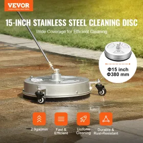 15" Pressure Washer Surface Cleaner w/ Wheels, Stainless Steel Concrete Cleaner 4000 Max PSI , 1/4" Quick-Connect Connector w/