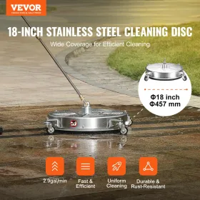 18" Pressure Washer Surface Cleaner w/ Wheels, Stainless Steel Concrete Cleaner 4000 Max PSI , 1/4" Quick-Connect Connector w/