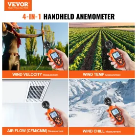 Håndholdt anemometer, 14°-113°, digital vindhastighedsmåler med