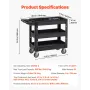 Utility Service Cart, 550 LBS Laod Capacity, 3 Shelf Heavy Duty Plastic Rolling Utility Cart with 360° Swivel Wheels (2 with Bra