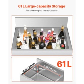 Commercial Ice Bin 61 L Underbar Ice Bin with Sliding Lid Bottle Holders