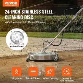 61 cm Pressure Washer Surface Cleaner w/ Handles & Wheels, Stainless Steel Concrete Cleaner 4000 Max PSI , 0.95 cm Connector &