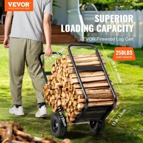 Firewood Log Cart, 113.4 kg Capacity, Outdoor and Indoor Wood Rack Storage Mover with PU Wheels & Waterproof Cloth, Heavy Duty S