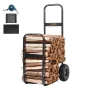 Firewood Log Cart, 113.4 kg Capacity, Outdoor and Indoor Wood Rack Storage Mover with PU Wheels & Waterproof Cloth, Heavy Duty S